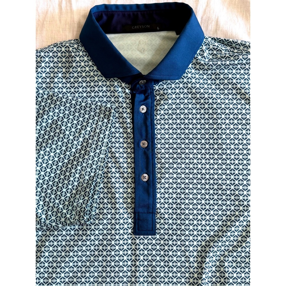 Greyson Polo Shirt Mens Large Blue Geometric Print Short Sleeve Golf